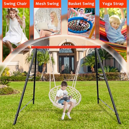 Swing Stand Frame, Heavy Duty 550lbs Capacity Hammock Stand for Backyard, Patio, Garden(Swing NOT Included) - color: Red