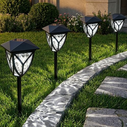 Ensenior Solar Lights Outdoor, 6-Pack LED Solar Garden Lights for Pathway Yard Patio Walkway Planter Walkway Landscape Lighting, IP65 Waterproof, Energy-Efficient Landscape Lighting, 6500K - color: 6500K- Cool White