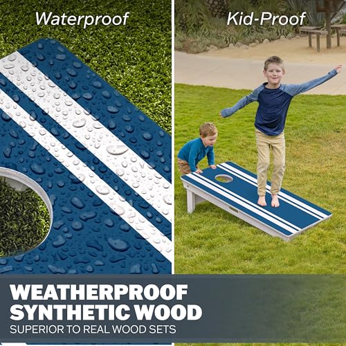 GoSports 4 x 2 ft Commercial Ultra Durable Cornhole Board Set – All-Weather Regulation Size, Ready-to-Play for Family Backyard Games, Tailgates, Outdoor Party, and Venues - color: Blue Stripe