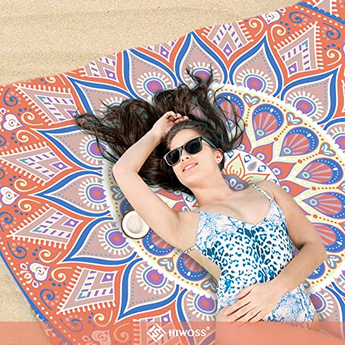 Beach Blanket Waterproof Sandproof Oversized 95”x 80”,Sand Free Beach Mat with Corner Pockets,Portable Mesh Bag for Beach Festival,Picnic,Travel and Outdoor Camping (SunsetOrange Blue) - color: Sunsetorange Blue