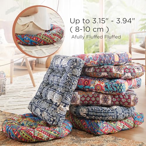 Codi Meditation Floor Pillow, Boho Pillows Seating for Adults and Kids, Large Cushion for Yoga Living Room Tatami Sitting, Memory Foam Added, 22x22 Inch Pack of 2, Round - Multi Blaidiere - color: Round | Multi Blue and Red, size: 2 Count (Pack of 1)