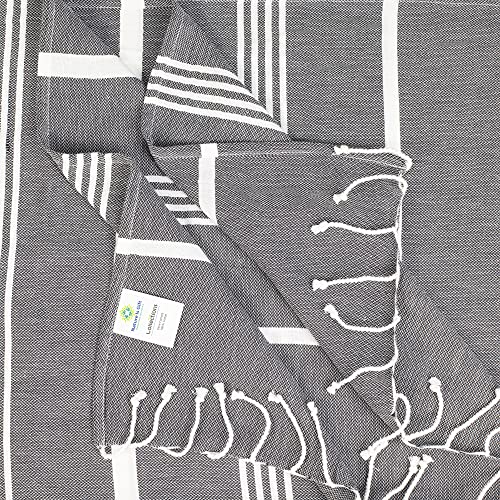 Beach Towel 100% Cotton Turkish Beach Towel Adult 38x70 Inch Pre-washed Absorbent Extra Large|Sand Free Quick Dry BathTowels|Lightweight Blanket|Travel Cruise Camping Spa Gym Towel|Gray Pinstripe - color: Rich Grey
