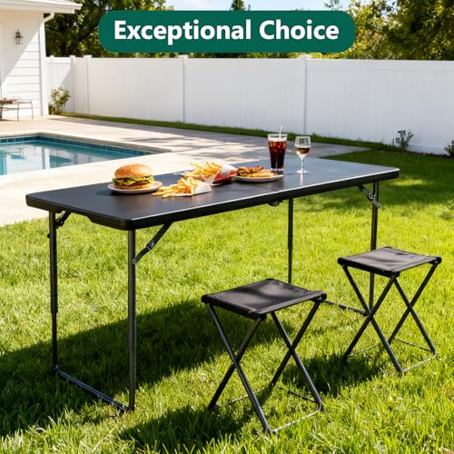 Folding Table 4FT Heavy Duty Plastic Table with Handle, Foldable&Portable, Fold-in-Half Utility Tables for Outdoor, Dining, Wedding, Events, Indoor, Picnic, Camping, Party, Black - color: Black, size: 4FT