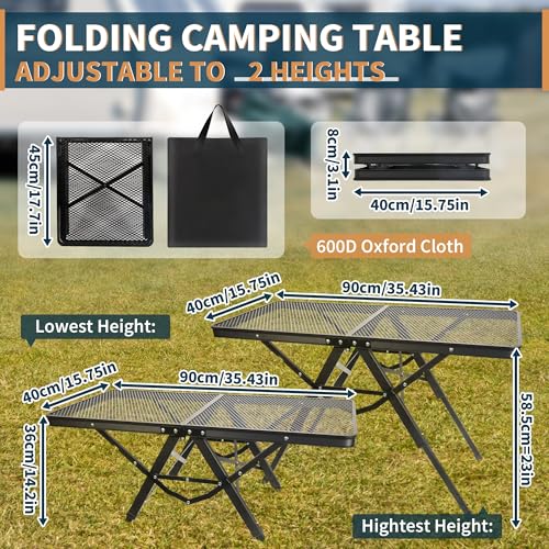 HPC DECOR Grill Table with Mesh Desktop,200lbs 3Ft Portable Folding Table,Camping Table,Picnic Table,Height Adjustable Metal Table for Ourdoor, Camping, Picnic, BBQ and Beach, RV, 35.4" L x 23.6" W - size: 3*2FT