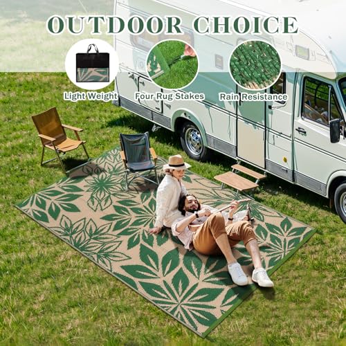 Waterproof Outdoor Rugs 4x6, Green Outdoor Plastic Straw Rug Double-Sided, Fade Resistant Patio Rug, Easy Cleaning RV Camping Mats Outside Carpet Portable for Balcony Porch Garden Deck Picnic - color: Green, size: 4' x 6' (Rectangular)