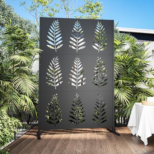 Modern Shade 4x6 FT Metal Privacy Screen with Artistic Modular Designs Decorative Patio Privacy Fence & Garden Divider, Freestanding Outdoor Metal Fence Panel, Weather-Resistant (Tropic Rows) - size: 1 Panel (Tropic Rows)