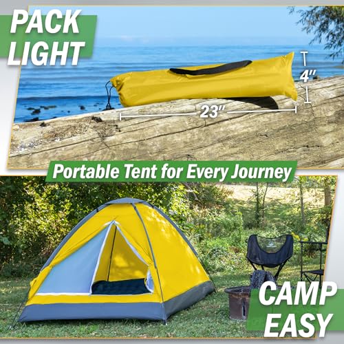2 Person Camping Tent with Rain Fly and Carrying Bag – Lightweight Outdoor Pop Up Tents for Camping Essentials, Music Festivals, Backpacking, Hiking, or Beach Shelter by Wakeman Outdoors - color: Yellow