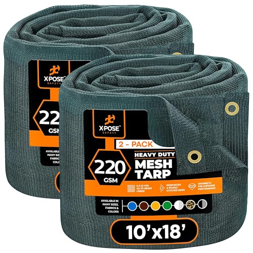 Xpose Safety Heavy Duty Green Mesh Tarp 10' x 18' (2-Pack) – 70% Sunblock Shade Cloth with Grommets for Garden, Fence, Privacy Screen, Canopies, Dump Trucks, Pool Cover – Tear & Weather Resistant - color: Green, size: 10' x 18' (2-Pack)