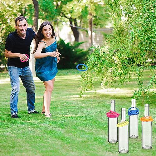 Shappy 31 Pcs Ring Toss Game Set Include 25 Rings and 6 Glass Bottles Fun Target Carnival Games for Outside Activity Carnival Party Favor - color: Multicolor, size: 2.36"