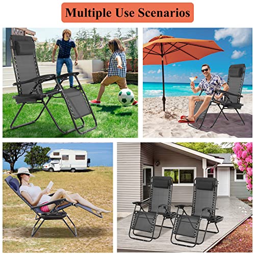 Zero Gravity Chair Folding Lounge Chair Lawn Chair Adjustable Camping Reclining Chair with Pillow and Cup Holder Trays, Folding Chair Outdoor Chair - Breatheable & Tear-Resistant Mesh, Black - size: 1 piece
