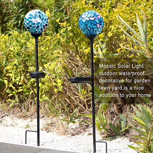 VCUTEKA Solar Lights Outdoor Decorative, Mosaic Solar Garden Light Waterpoof LED Pathway Stake Light for Landscape Lawn Patio Yard Decoration, 2 Pack - color: Green