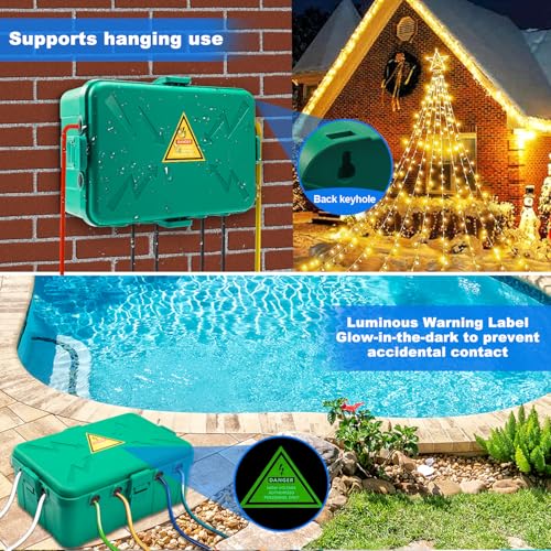 Hrensaw Large Outdoor Electrical Box(12.5x8.5x5inch),IP54 Waterproof Outdoor Outlet Covers,Weatherproof Extension Cord Covers Protect Outlet,Plug,Timer,Power Strip,Holiday Light,Green - color: Green, size: Large