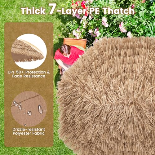 Tangkula 8Ft Tiki Patio Umbrella, UPF50+ Hawaiian Style Outdoor PE Grass Umbrella with 8 Ribs, Portable Thatched Beach Umbrella for Garden, Yard, Poolside - color: Natural, size: 8Ft