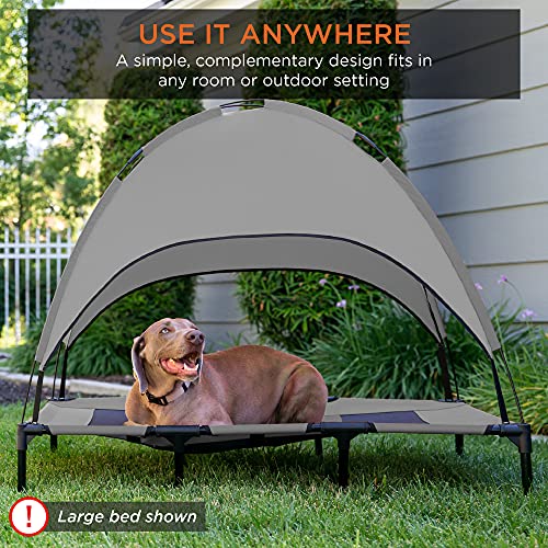 Best Choice Products 36in Elevated Cooling Dog Bed, Outdoor Raised Mesh Pet Cot w/Removable Canopy Shade Tent, Carrying Bag, Breathable Fabric - Gray - color: Gray, size: 36in