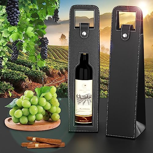 RYDDOY Wine Gift Bag, Reusable Leather Wine Tote Carrier, Single Bottle Champagne Beer Gift Bags Carrier for Birthday, Wedding, Picnic Party, Christmas festival Gifts (Black) - color: A-Black-16.1×3.5×3.5