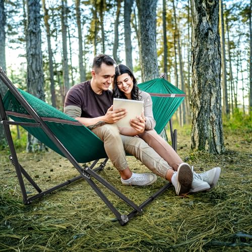 Tranquillo Double Hammock with Stand Included for 2 Persons/Foldable Hammock Stand 600 lbs Capacity Portable Case - Inhouse, Outdoor, Camping, Peacock - color: 1. Peacock
