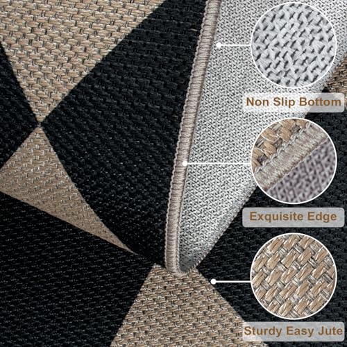 Rugalia Easy Jute Checkered Runner Rug, 2x6 Black Modern Washable Rugs Runner for Hallway Non-Slip Long Kitchen Rug, Geometric Diamond Indoor Outdoor Carpet for Porch Laundry Entryway - color: Black Checkered, size: 2' x 6' (Runner)