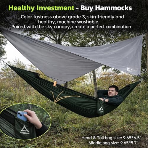Camping Hammock with Mosquito Net, 2 Person Hammock Bug Net, Portable, Parachute Nylon for Outdoor, Camping, Hiking, Backpacking, Backyard, Beach, Travel (Hold Up to 500lbs) (Forest Green) - color: Forest Green