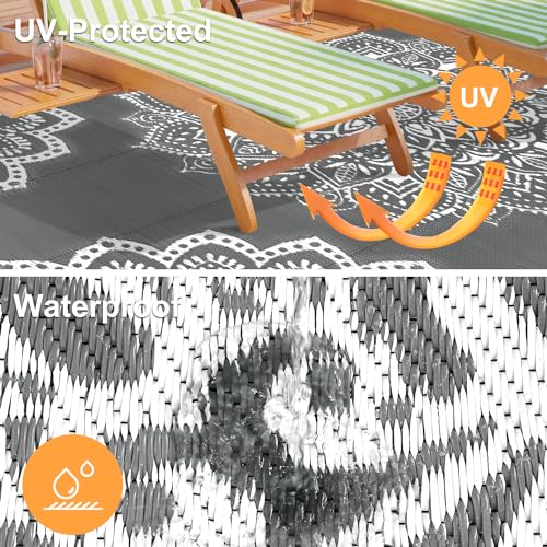 Yamaziot Waterproof Outdoor Rug 8x10 ft, Reversible Plastic Straw Rug for Patio Clearance, Camping, RV Mat, Large Outside Rug Carpet for Porch, Deck, Backyard, Balcony, Picnic (Grey) - color: Grey, size: 8' x 10'