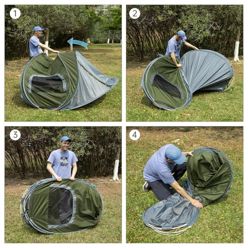 Night Cat Pop-up Camping Tent: 2 Person Tent Waterproof Instant Easy Setup Family Tent - color: Army Green, size: 2 Persons (9.5x6.6x4 ft)