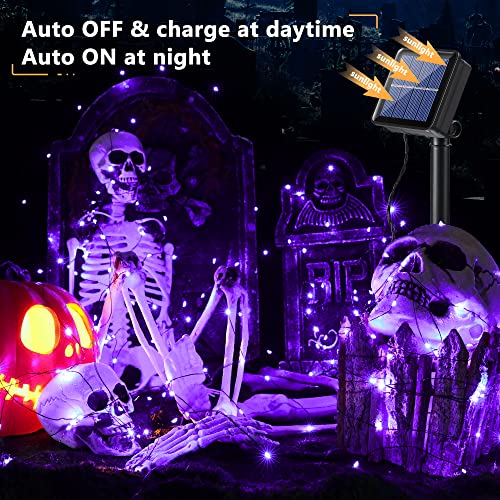Brizled Halloween Fairy Lights, 2 Pack Total 78FT 240 LED Purple Fairy Lights, 8 Modes Solar Powered Purple Light, Twinkle Outdoor Halloween Light String for Outside Party Home Decor Black Wire - color: Purple