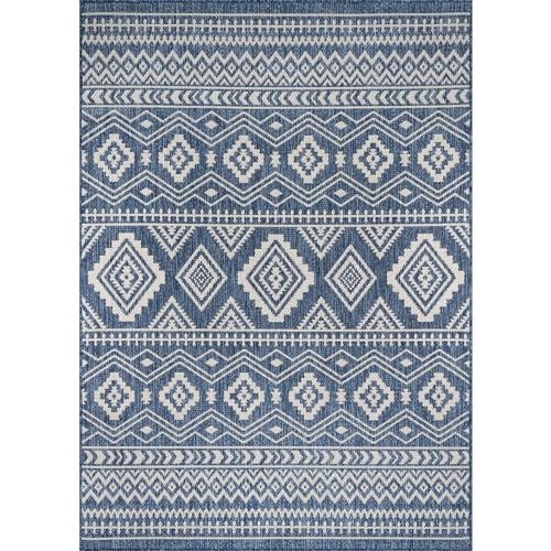 Beverly Rug Waikiki Boho Indoor Outdoor Rug 10x14, Washable Outside Carpet for Patio, Deck, Porch, Bohemian Area Rug, Farmhouse Rugs, Aztec Tribal Rug, Azure and White - color: Boho - Azure / White, size: 10' x 14' (Rectangular)