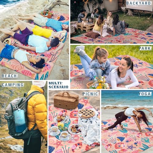 Famstar Beach Blanket Sandproof Waterproof 78''×110'' 1-7Adults Oversized,Compact Lightweight Durable Beach Mat for Travel Camping Hiking Picnic Blanket - color: Pink Ocean, size: 78''×110''