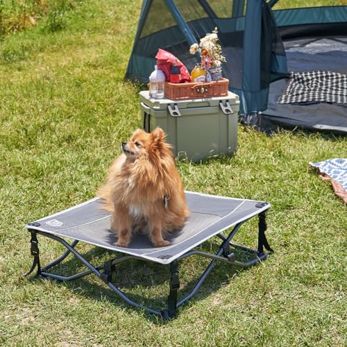 TIMBER RIDGE Outdoor Dog Bed, Cooling Elevated Dog Cot Portable Raised Pet Cot with Breathable Mesh, Foldable Pet Cot for Indoor & Outside, Grey - size: 24.8"L x 24.8"W x 8.3"Th