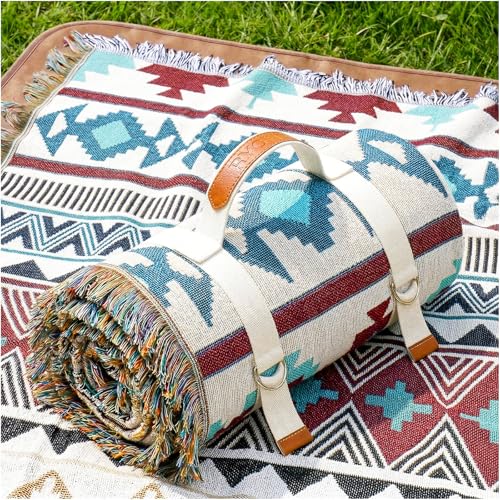 2 in 1 Extra Large Boho Beach Blanket Towel Sand Free Outdoor Picnic Mat Giant Oversized Xl Big Jumbo Huge Turkish Woven Throw Cloud Summer Vacation Essential Travel Must Have Accessories Women Gift - color: Boho Teal