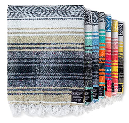 Benevolence LA Authentic Handwoven Mexican Blanket | Yoga Blankets, Outdoor, Picnic, Beach, Camping | Equestrian Saddle | Serape 50x70 inches - Sand, Pack of 1 - color: Sand