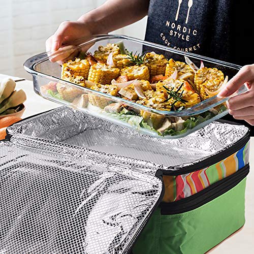 MIER Insulated Double Casserole Carrier Thermal Lunch Tote for Potluck Parties, Picnic, Beach, Fits 9 x 13 Inches Casserole Dish, Expandable by Mid Zipper, Green - color: Green
