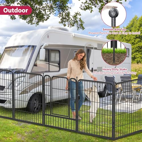 Dog Playpen 32 inch 10 Panels Portable Pet Fence Outdoor for Yard Indoor Dog Pen for Medium/Small Animals, Large Pet Puppy Playpen Heavy Duty Pet Fence for RV Camping, Yard - color: Black-23ft, size: 32 inch