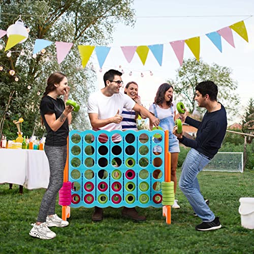 KOTEK Giant 4-in-a-Row, 3.5 Feet Tall Jumbo 4-to-Score Family Fun Game with Quick-Release Sliders & 42 Large Rings, Oversized Connect Plastic Yard Game Outdoor for Kids & Adults (Baby Blue+Orange) - color: Baby Blue+orange