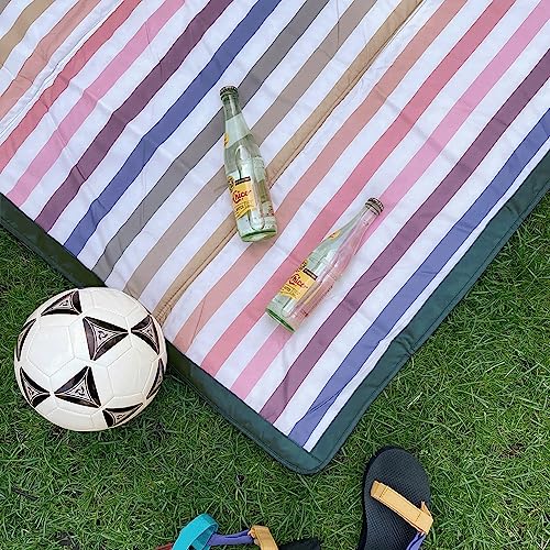 Little Unicorn 5'x5' Outdoor Family Picnic & Beach Blanket | Durable & Water-Resistant Fabric | Compact Fold & Easily Wipes Clean | Zipper Pocket (Chroma Rugby Stripe) - color: Chroma Rugby Stripe, size: 5 x 5