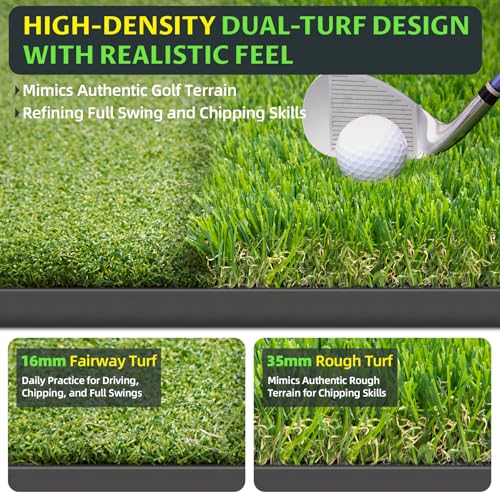 Bltend Dual Turf Golf Mat 31mm: 5x5ft/5x4ft Heavy-Duty Golf Hitting Mats Practice Outdoor/Indoor, Elite Dense Artificial Turf Matt Training Aid for Garage/Simulators/Driving Range/Backyard - style: 5'x5' Elite - 31mm