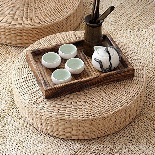 Japanese Style Handcrafted Eco-Friendly Padded Knitted Straw Flat Seat Cushion,Hand Woven Tatami Floor Cushion Corn Maize Husk (Dia50cm/19.7" x 10cm/4") - style: Dia50cm/19.7 Inch x 10cm/4 Inch