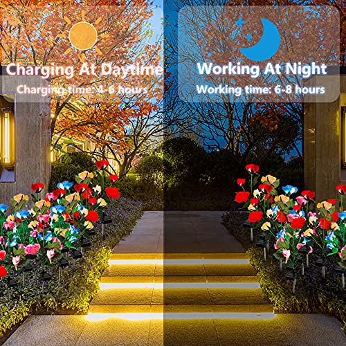 Mothers Day Gifts Solar Garden Decor Outdoor Lights, 4 Pack Waterproof Garden Lights for Outside, 16 Solar Rose, Multi-Color Changing Solar Flower Decor for Yard, Patio, Gifts for Women (7-Color Rose) - style: 7-Color Rose-4 Pack