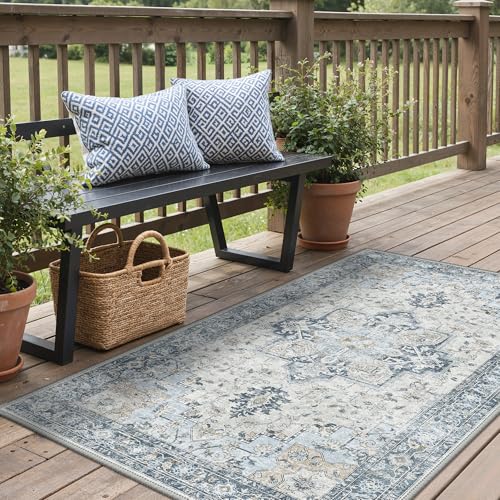 GENIMO Outdoor & Indoor Area Rug 3'x 5', Waterproof, Non-Shedding, Easy Cleaning, Boho Mat for Patio, Living Room, Balcony, Dining Room, RV, Deck, Bedroom, Camping, Outside Carpet,Blue - color: Blue, size: 3' x 5' (Rectangular)
