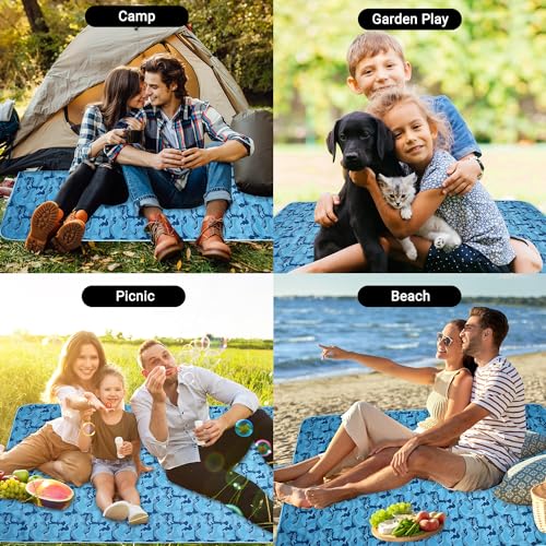 Hi Space Outdoor Picnic Blankets Waterproof Foldable Picnic Mat Extra Large Beach Blankets Sandproof Blanket for Beach Camping Grass Lawn Park, 80"x60", Blue Camouflage - color: Blue-camouflage