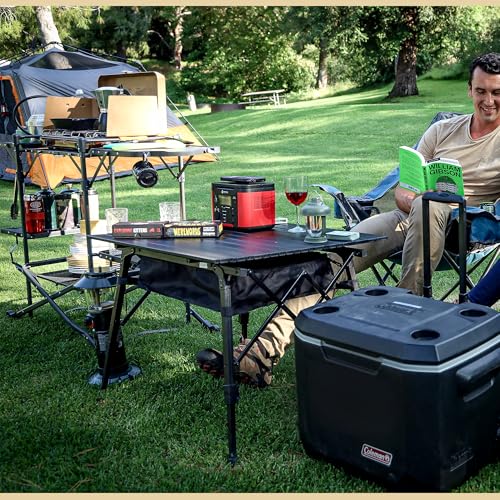 ARROWHEAD OUTDOOR 39" Aluminum Folding Camp Roll Up Table w/Adjustable Height, Undertable Mesh Storage, Carry Bag - color: Black