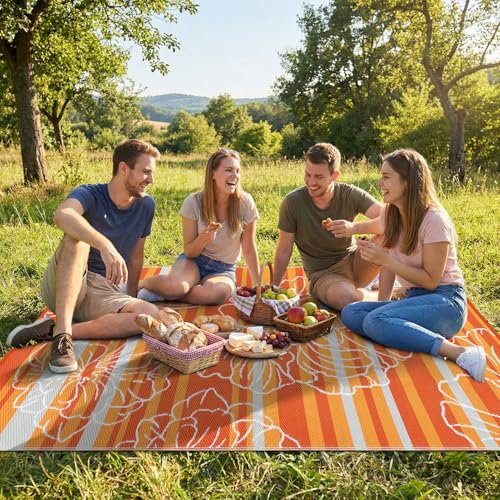 Garvee 5x8 Outdoor Waterproof Rug, Floral Outdoor Area Rug，Reversible Plastic Straw Patio Rug, Portable Camping Mat for RV, Picnic, Beach, Balcony, Garden & Camping Orange - color: Orange, size: 5' x 8' (Rectangular)