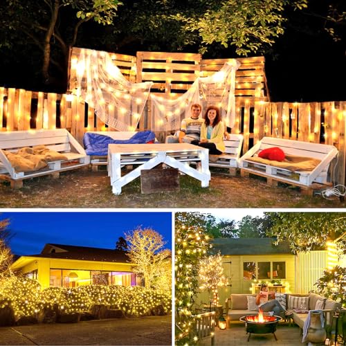 KNONEW 100FT 300 LED Outdoor Fairy Lights Plug in, Christmas Fairy Lights Outdoor Waterproof 8 Modes Memory Times for Wedding Bedroom Walls Garden Trees Decoration(Warm White) - color: Warm White, size: 100FT 300 LED Copper-colored wire