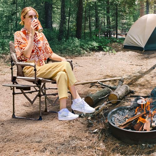 Timber Ridge 2 Pack Aluminum Camping Directors Chair with Side Table Pocket, Portable Folding Heavy Duty Lawn Chair for Fishing Trip Picnic Concert Outdoor 400lbs, Tan - color: Tan-2 Set