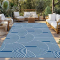 Outdoor Rug 3x5ft, Abstract Navy Blue Geometric Pattern Indoor Area Rug for Patio Backyard Deck Large Floor Mat, Modern Boho Nordic Style Non-Slip Outside Carpet Balcony Porch Camping Rugs Picnic Mat - size: 3' x 5' (Rectangular)