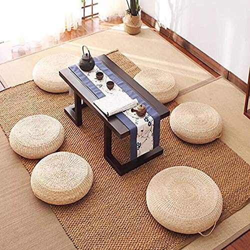 Futon Seat Cushion,Natural Straw Woven Floor Pillow Outdoor,Round Tatami Floor Cushion Sitting,Handmade Meditation Cushion,for Yoga Room (Diameter 45cm(18inch),Beige) - size: Diameter 18 inch
