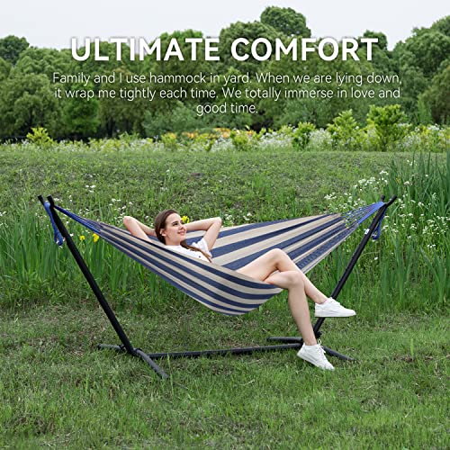 PNAEUT Double Hammocks with Stand for Outside, Portable Space Saving Heavy-Duty Steel Stand for Indoor Outdoor Patio with Carrying Bag, 450 lbs Capacity (Sky) - color: Sky