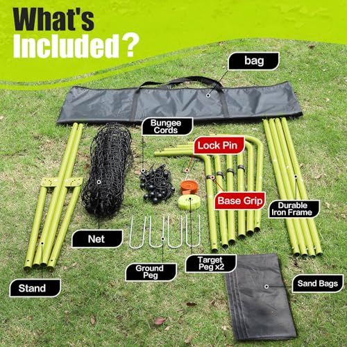Volleyball Rebounder Net 7x4 Ft, 5-Angle Adjustable Rebounder Net for Practicing Digging, Setting, Spiking, Bounce Back Training Equipment with 2 Target Stripes & Portable Travel Bag for Storage - color: NET101-Green