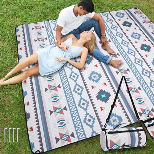 Picnic Blankets Extra Large - Beach Blanket Waterproof Sandproof with Shoulder Strap, Machine Washable, Outdoor Blanket with Stakes for Grass Concert, Park, Lawn,Travel,Spring Summer. Navy - color: Bohocheck