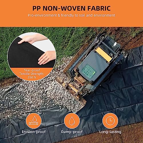 Towallmark Geotextile Landscape, 6ft x 100ft & 6oz Geotextile Fabric, PP Drainage 350N Tensile Strength & 440N Load Capacity, for Driveway & Road Stabilizationr, Erosion Control, French Drains - size: 6ft x 100ft & 6oz