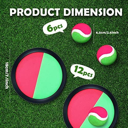Charniol Kids Toys Toss and Catch Game Set Beach Game Outdoor Ball Sports Games Toss and Catch Ball Nylon Toys for Kids Adults (Pink, Green, Black,12 Paddles 6 Balls) - color: Pink, Green, Black